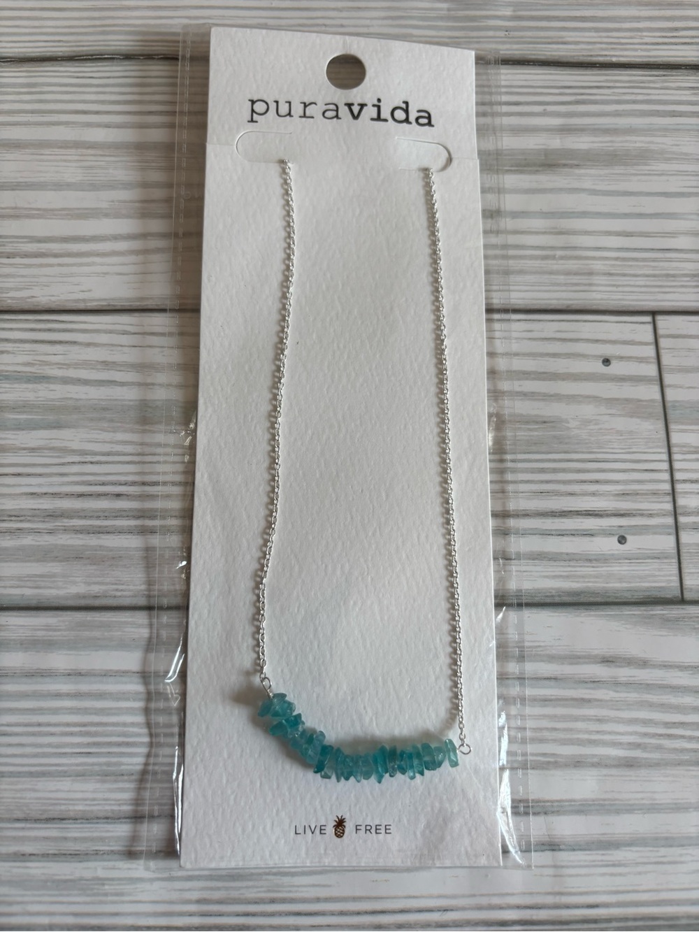 Pura Vida Silver Necklace with Apatite Chip Beads